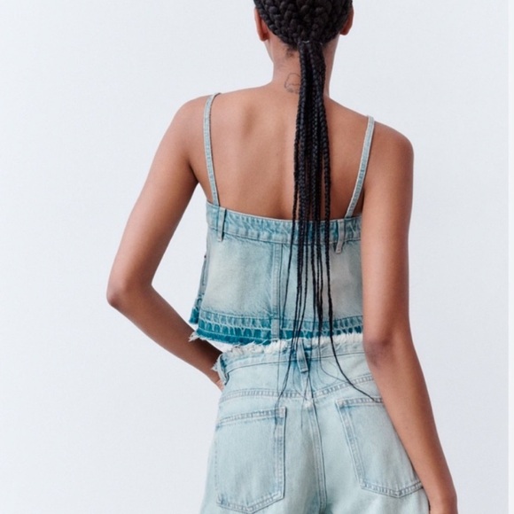 Zara Trf Denim Skirt Effect Crop Top - Picture 2 of 9